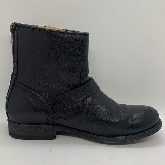 Frye Leather Ankle Moto Boots Black 8 Bikercore Strappy Buckle Zip Up - Picture 4 of 16